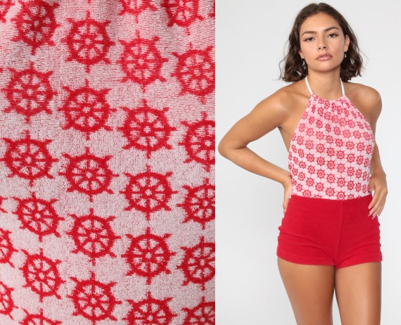 Nautical Romper 70s TERRYCLOTH Playsuit Shorts Sum