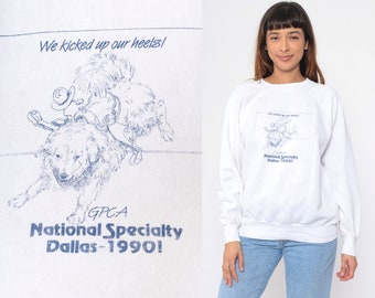 GPCA Dog Sweatshirt 90s Great Pyrenees Club of America National Specialty Dallas 1990 Vintage Graphic Retro White Raglan Sleeve Large