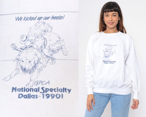 GPCA Dog Sweatshirt 90s Great Pyrenees Club of America National Specialty Dallas 1990 Vintage Graphic Retro White Raglan Sleeve Large