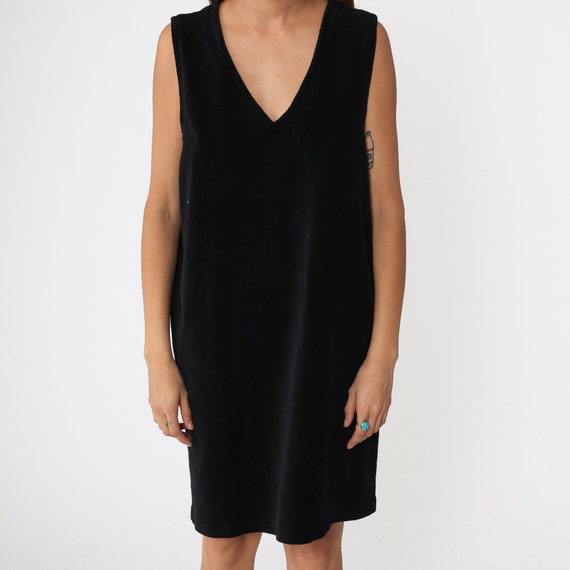 Black Shift Dress 90s Mini Dress V Neck Plain Sle… - image 8