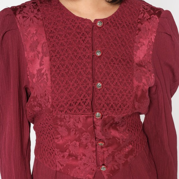 Burgundy Mini Dress 90s Brocade Floral Lace Mini … - image 7