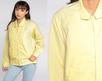 Yellow Windbreaker Jacket -- 70s Jacket Zip Up Plain Retro Jacket Vintage 80s Lightweight Cotton Poly Medium