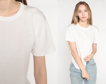 Plain White Shirt Vintage Single Stitch Shirt 90s T Shirt Basic Normcore Tshirt White Tee Short Sleeve 1990s Shirt Large xl l