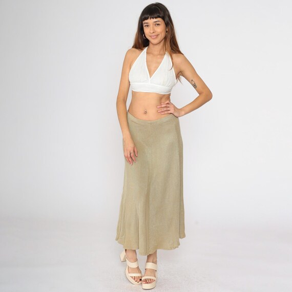 Vintage Tan Knit Skirt 80s Midi Skirt High Waisted Retro Basic Plain Simple Preppy 1990s Cotton Rayon Knitwear Small Medium