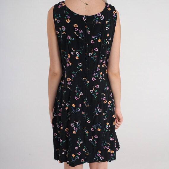 Black Floral Dress 90s Mini Dress Retro Sleeveles… - image 6