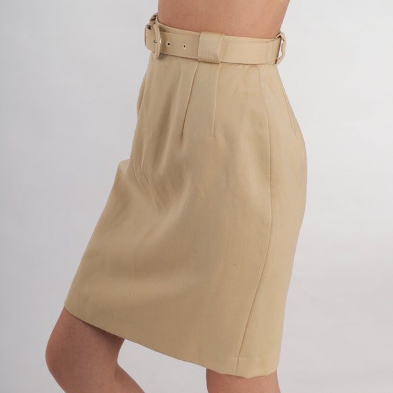 Tan Pencil Skirt 80s Wool Mini Skirt High Waisted… - image 3