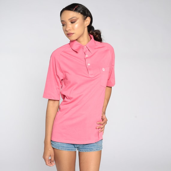 80s Polo Shirt Pink Munsingwear Shirt Penguin Polo Shirt Half Button Up Tshirt 1980s Retro Vintage Tee Grand Slam Small Medium