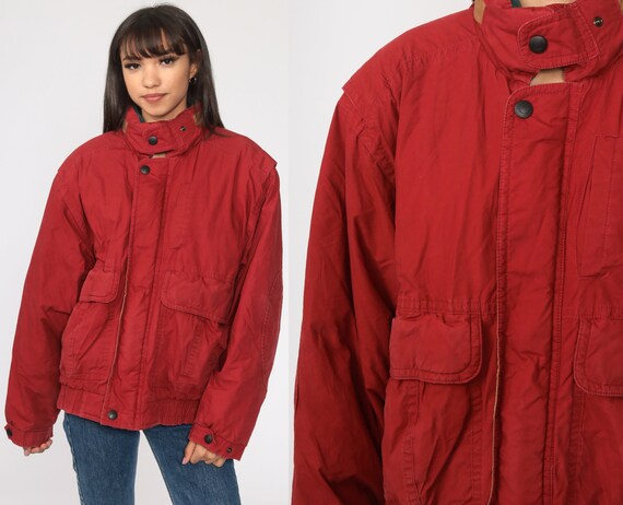 Red Puffer Coat Goose DOWN Jacket 80s Winter Coat Puffy Jacket