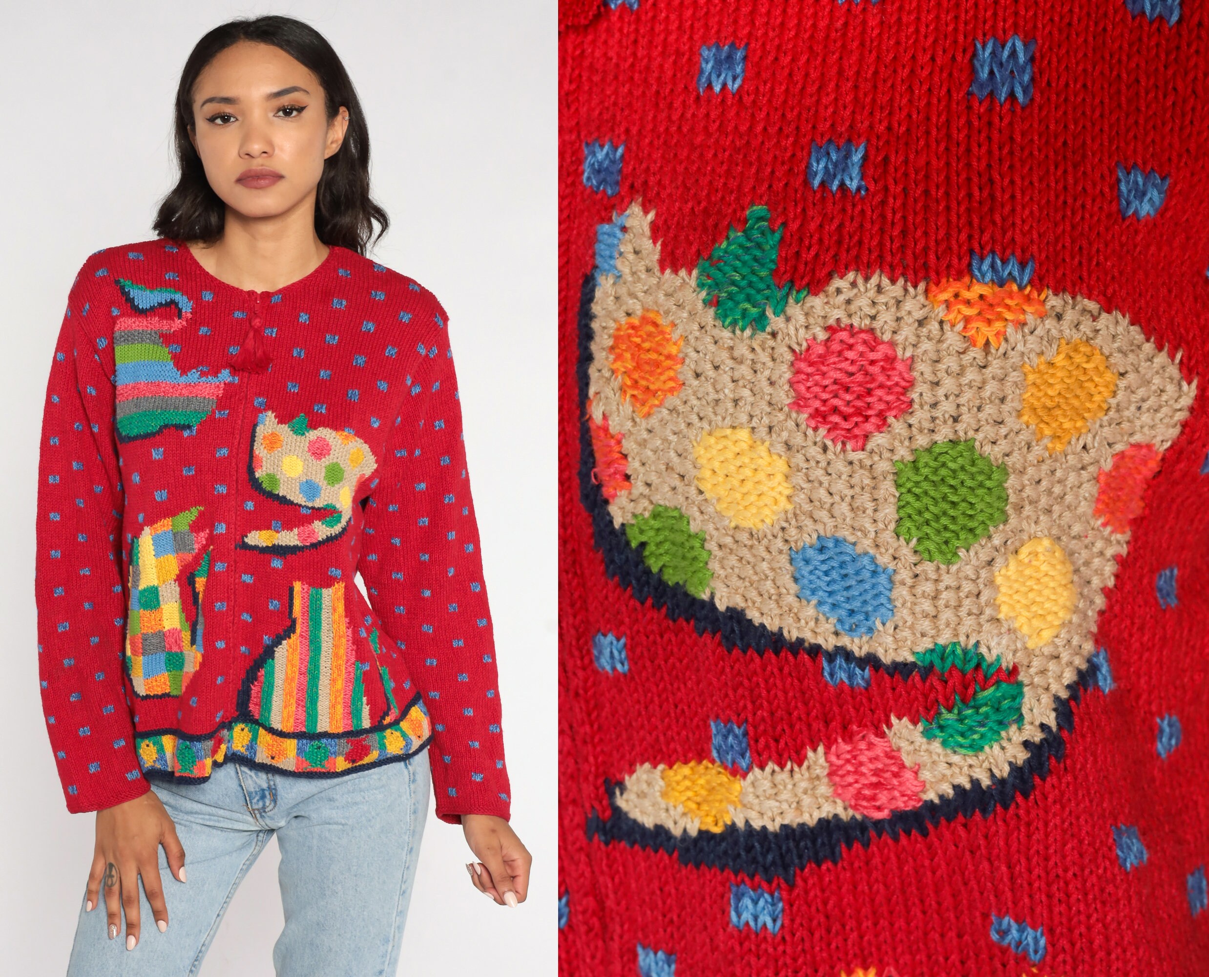 Cat Cardigan Sweater Y2K Susan Bristol Sweater Kitten Animal Sweater