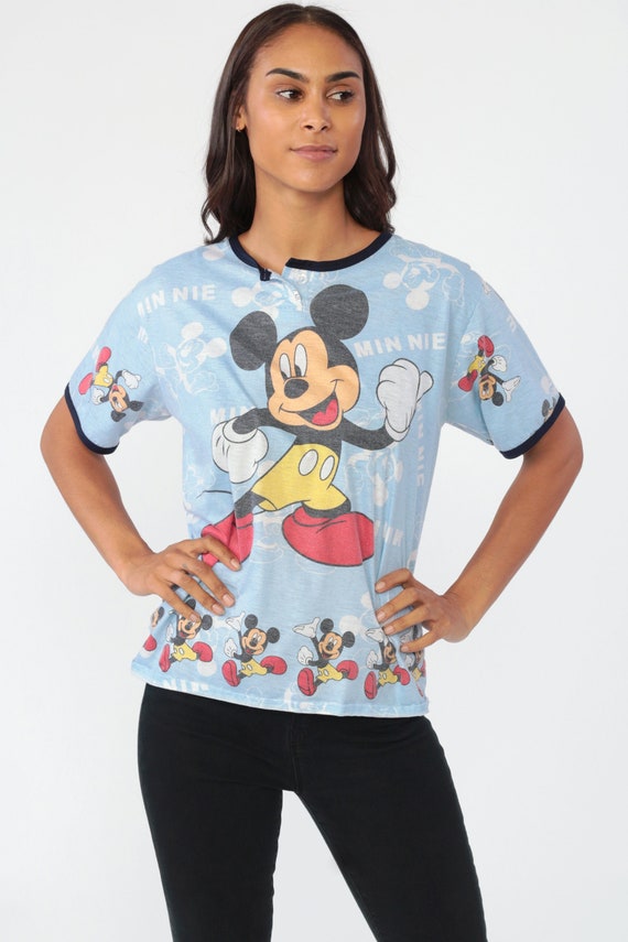 Mickey Mouse Shirt 90s Disney T Shirt Ringer Tee Graphic Tshirt Kawaii Shirt Walt Disneyland Vintage Retro Tee 90s Small Medium