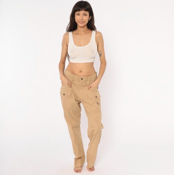 80s Bob Allen Cargo Pants Tan Cotton Khaki Utility Trousers Sand Low Rise Hunting Outdoor Safari Style Camel Vintage Slacks Extra Large XL
