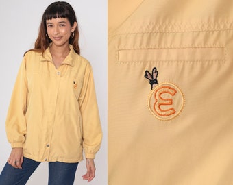 Yellow Windbreaker Jacket Letter E Patch Zip Up Jacket 90s Windbreaker Plain Simple Basic Jacket Retro Vintage 1990s Large
