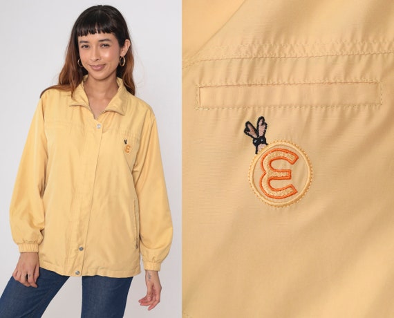 Yellow Windbreaker Jacket Letter E Patch Zip Up J… - image 2