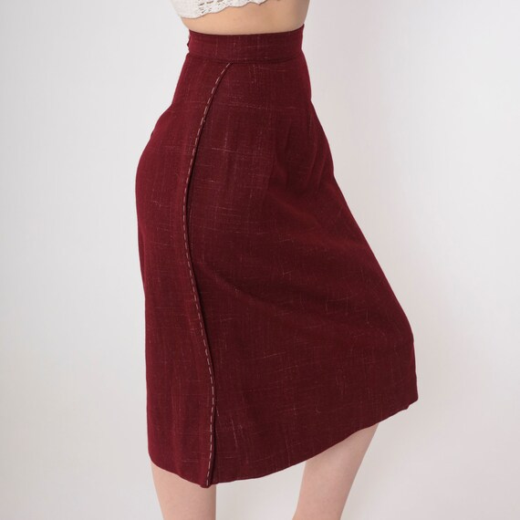 Dark Rust Red Skirt 80s Midi Skirt Subtle Checkered Topstitch High Waisted Secretary Skirt Chic Simple Professional Vintage 1980s 2xs xxs 23