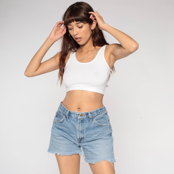 90s Denim Cutoffs Mid Rise Cutoff Jean Shorts Retro Frayed Blue Short Shorts Summer Hipster Festival Bohemian Vintage 1990s Medium 32