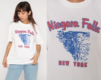 Niagara Falls Shirt 90s New York T-Shirt Waterfall Graphic Tee World Wonder TShirt Retro Tourist Travel Souvenir White Vintage 1990s Medium