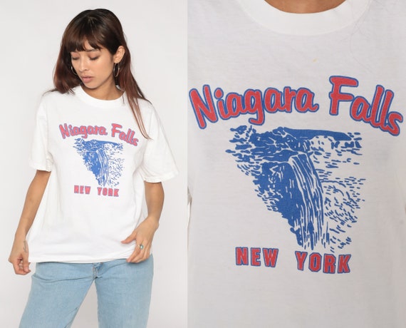 Niagara Falls Shirt 90s New York T-Shirt Waterfall Graphic Tee World Wonder TShirt Retro Tourist Travel Souvenir White Vintage 1990s Medium