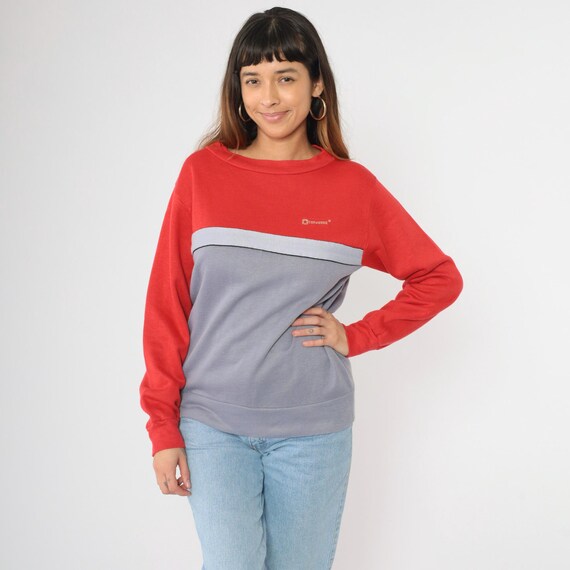 Vintage Converse Sweatshirt 80s Striped Red Grey Color Block Chuck Taylor Shirt Retro Slouchy 1980s Retro Pullover Medium M