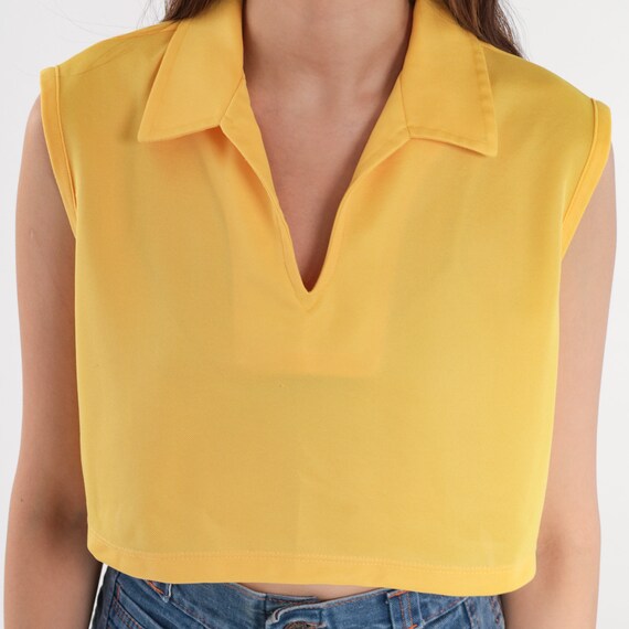 Yellow Crop Top Retro Shirt V Neck Collared Top 7… - image 6