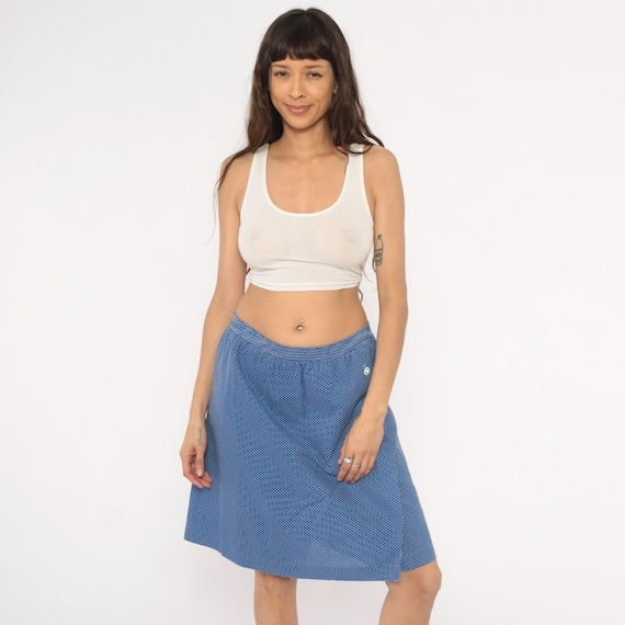 Polka Dot Skort 80s Blue White Wrap Skirt Shorts Knee Length Elastic Waist Cotton Blend Summer Dotted Print Vintage Extra Large XL