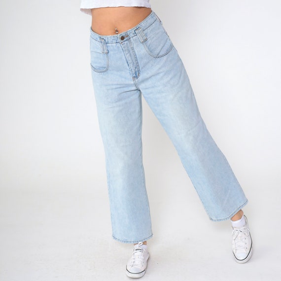 Light Wash Jeans 90s Blue Denim Wide Leg Jeans High Waisted Rise Straight Leg Pants Boho Hippie Retro Plain Vintage 1990s Eunina Medium 30