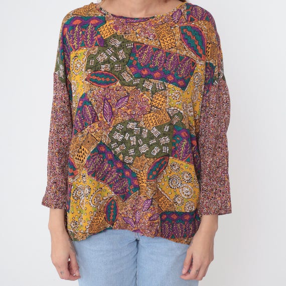 Y2K Patchwork Shirt Abstract Pattern Multicolor A… - image 5