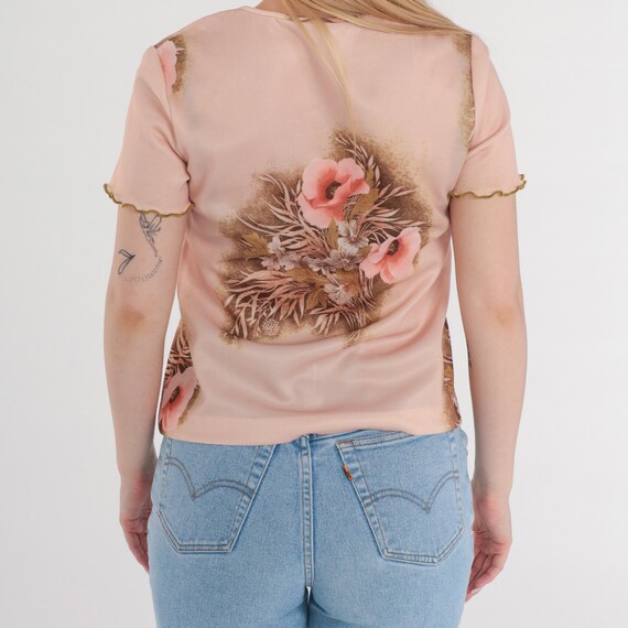 Pink Floral Top 70s Boho Blouse Short Sleeve Scoo… - image 7