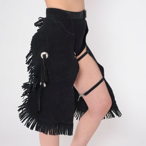 GILET CUIR SUÉDÉ vintage CHAPS frangé cowboy TENUE clous COSTUME garçon M