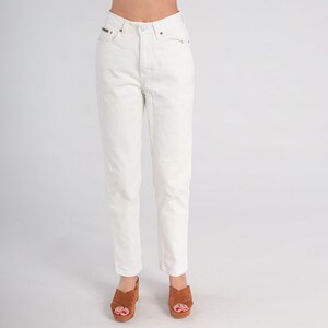 90s Calvin Klein Jeans White Slim Tapered Pants Skinny Straight Leg Mom Jeans Denim High Waisted Jeans CK Pants Retro Vintage 1990s Small 26