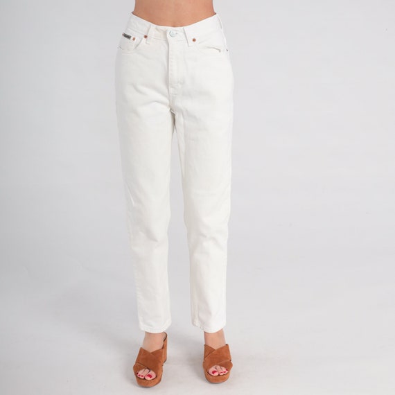 90s Calvin Klein Jeans White Slim Tapered Pants Skinny Straight Leg Mom Jeans Denim High Waisted Jeans CK Pants Retro Vintage 1990s Small 26