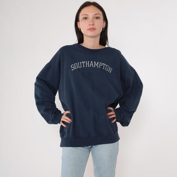 Vintage Southampton Sweatshirt The Hamptons New York Sweatshirt 90s Navy Blue Spellout Graphic Crewneck Travel 1990s Oversized Large L