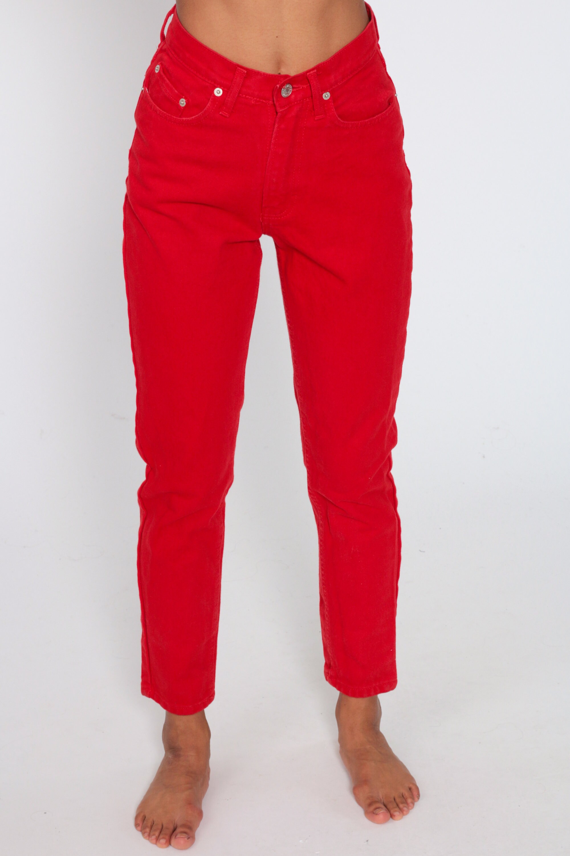 Red Jordache Jeans -- High Waisted Red Skinny Mom Jeans 80s Jeans High Waist Denim Slim 90s