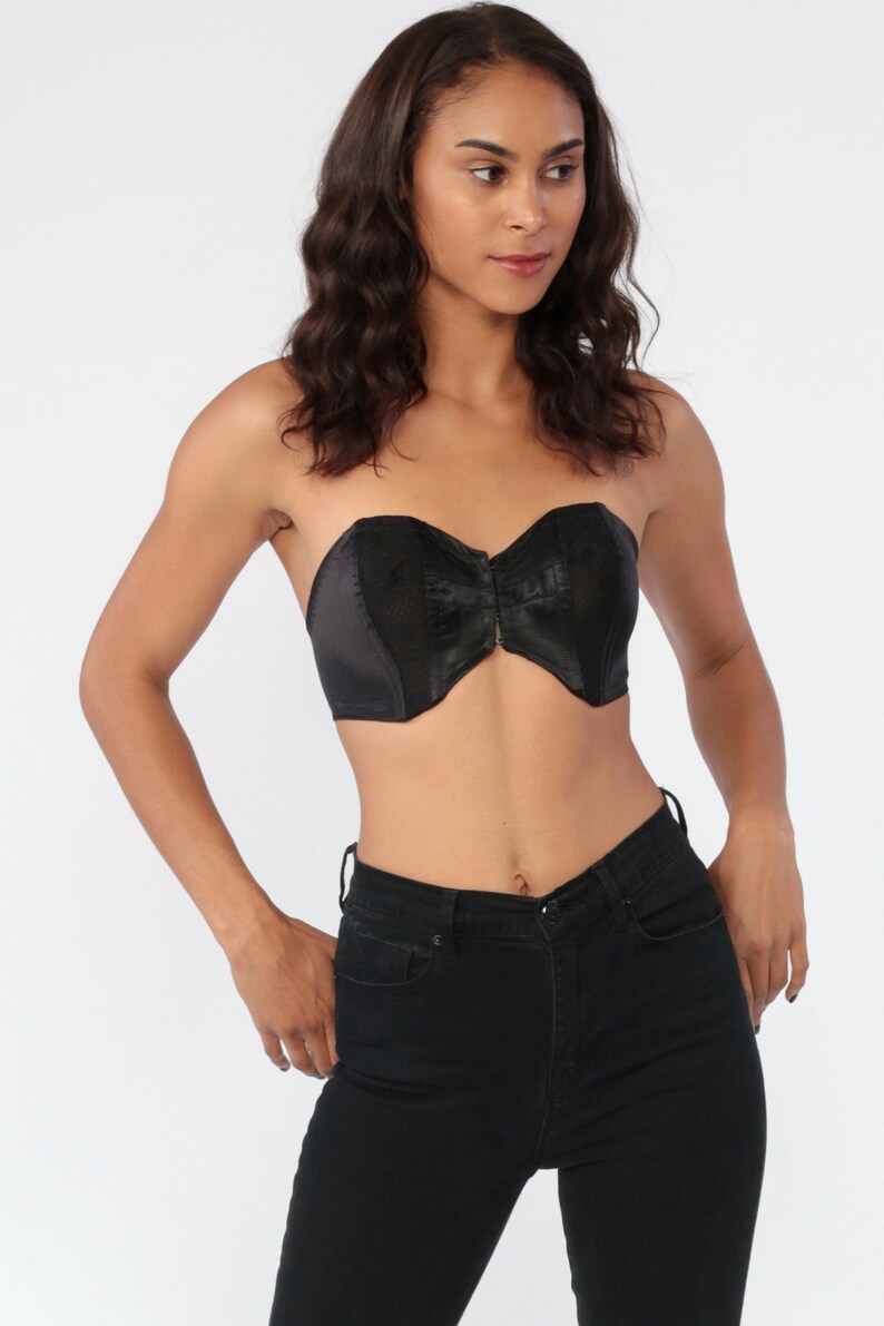 Black Strapless Bra 32B Black Lingerie 80s Bullet Bra Pinup Bra Vintage Pin Up Burlesque Outfit Costume Mesh Nylon 1990s Pinup 32 B Small