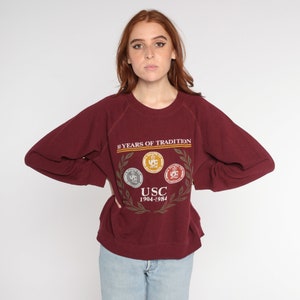 80s USC Sweatshirt University of Southern California Pullover Los Angeles Trojans College Sweater Maroon Raglan Sleeve Vintage 1980s Large L image 3