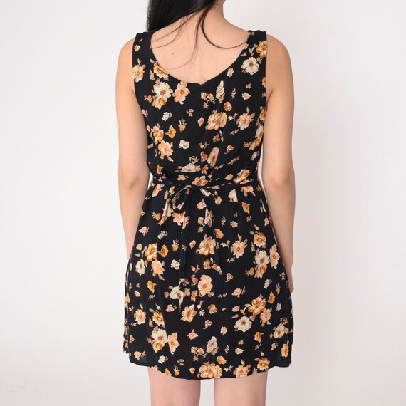Black Floral Dress 90s Mini Dress Sleeveless Sund… - image 6