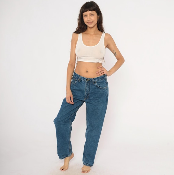Flannel Lined Carhartt Jeans 2000s Medium Wash Denim Straight Leg Work Pants Blue Five Pocket Workwear Gorpcore Trousers Relaxed Fit 31x30