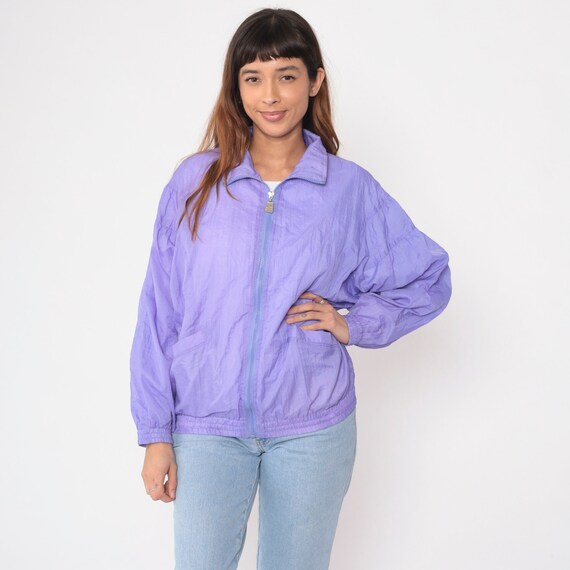 Lavender Windbreaker Jacket 90s Plain Purple Warm… - image 5
