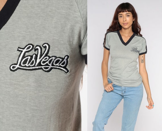 Las Vegas Ringer Tee Retro Grey T Shirt 