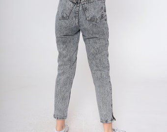 Grey Acid Wash Jeans 80s 90s Bongo Mom Jeans High Waisted Rise