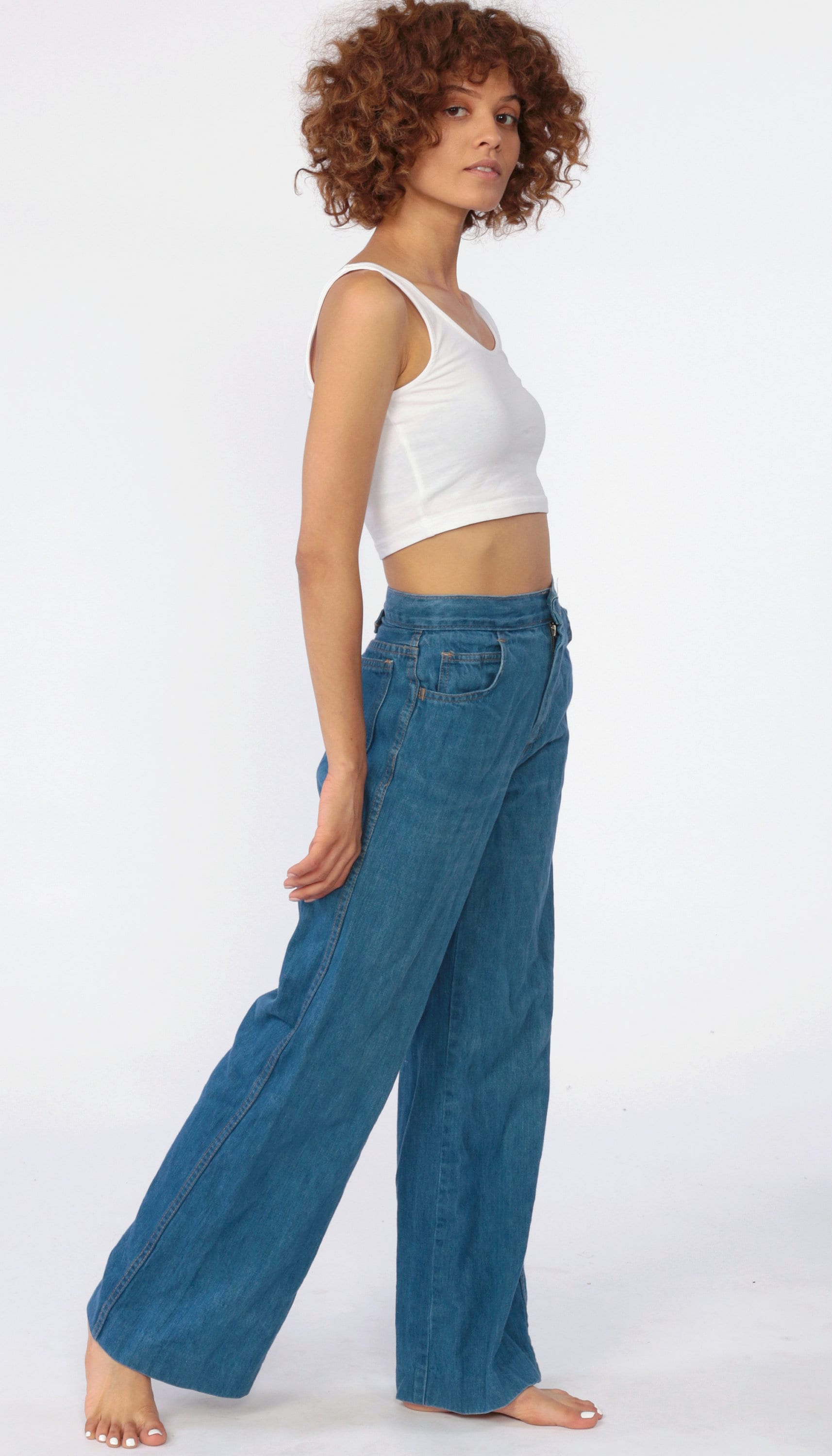 70s Bell Bottoms Jeans HIGH WAISTED Pans 70s Denim Pants Boho Hippie