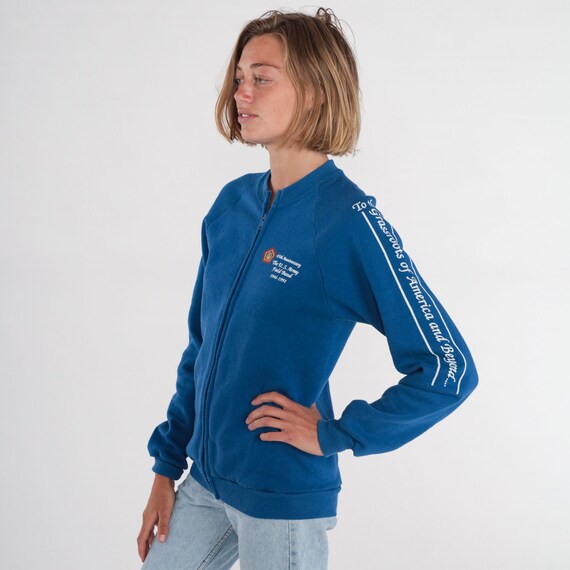 Blue Sweatshirt 80s US Army Field Band Zip Up Sweatshirt Grassroots America 45th Anniversary Graphic Shirt Raglan Vintage 1980s Small S