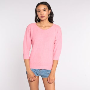 Pink Cotton Sweater 90s Sweater Slouchy 80s Grunge Pullover Plain 1980s Jumper Vintage Preppy Normcore Medium