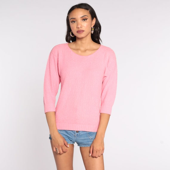 Pink Cotton Sweater 90s Sweater Slouchy 80s Grunge Pullover Plain 1980s Jumper Vintage Preppy Normcore Medium