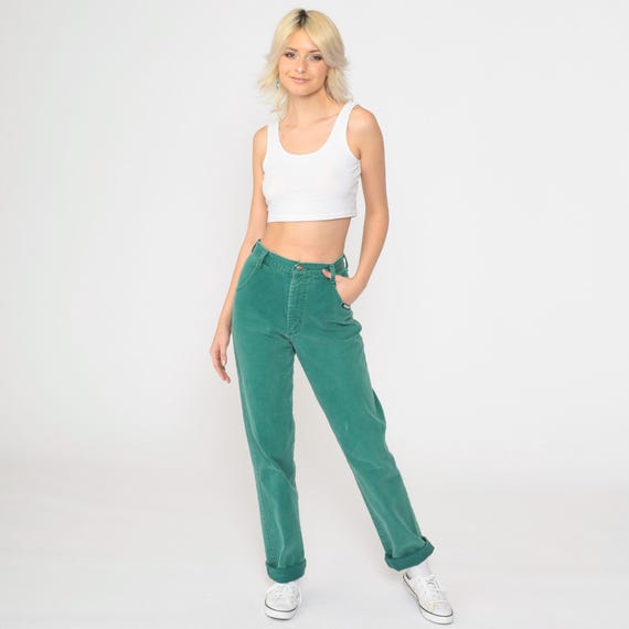 90s Green Western Jeans Vintage Roughrider Denim Rodeo High Waisted Cowgirl Tapered Straight Leg Lattice Back 1990s Extra Small xs x 32