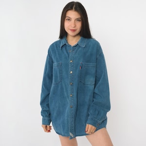 Camisa Levi&#39;s de los 90, vaquera, con botones, holgada, estilo boyfriend grunge, estilo urbano, estilo Y2K, estilo de trabajo, estilo western, holgada, clásica, chic, talla mediana, M