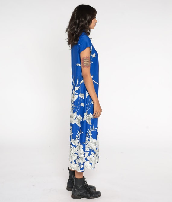 Floral Maxi Dress 70s Blue Boho Flower Print Dress Ca… - Gem