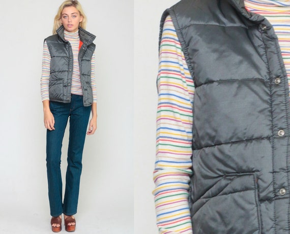 Puffer Vest Ski Vest Retro 70s Vest Puffy Sleeveless Jacket Winter Vest Grey 80s Hipster Vintage 1970s Medium