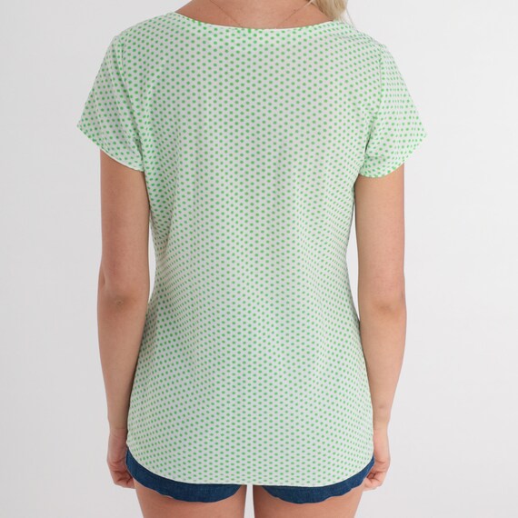 Polka Dot Shirt 70s Blouse White Green Dots Print… - image 5