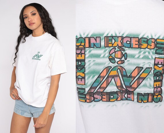 In Excess Soccer Shirt 90s TShirt Graphic T Shirt Vintage 1990s Sports Shirt Sportswear Streetwear Football White Medium