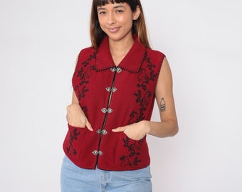 90s Vintage Woolrich Wool Vest Mens L Red Utility Workwear Full